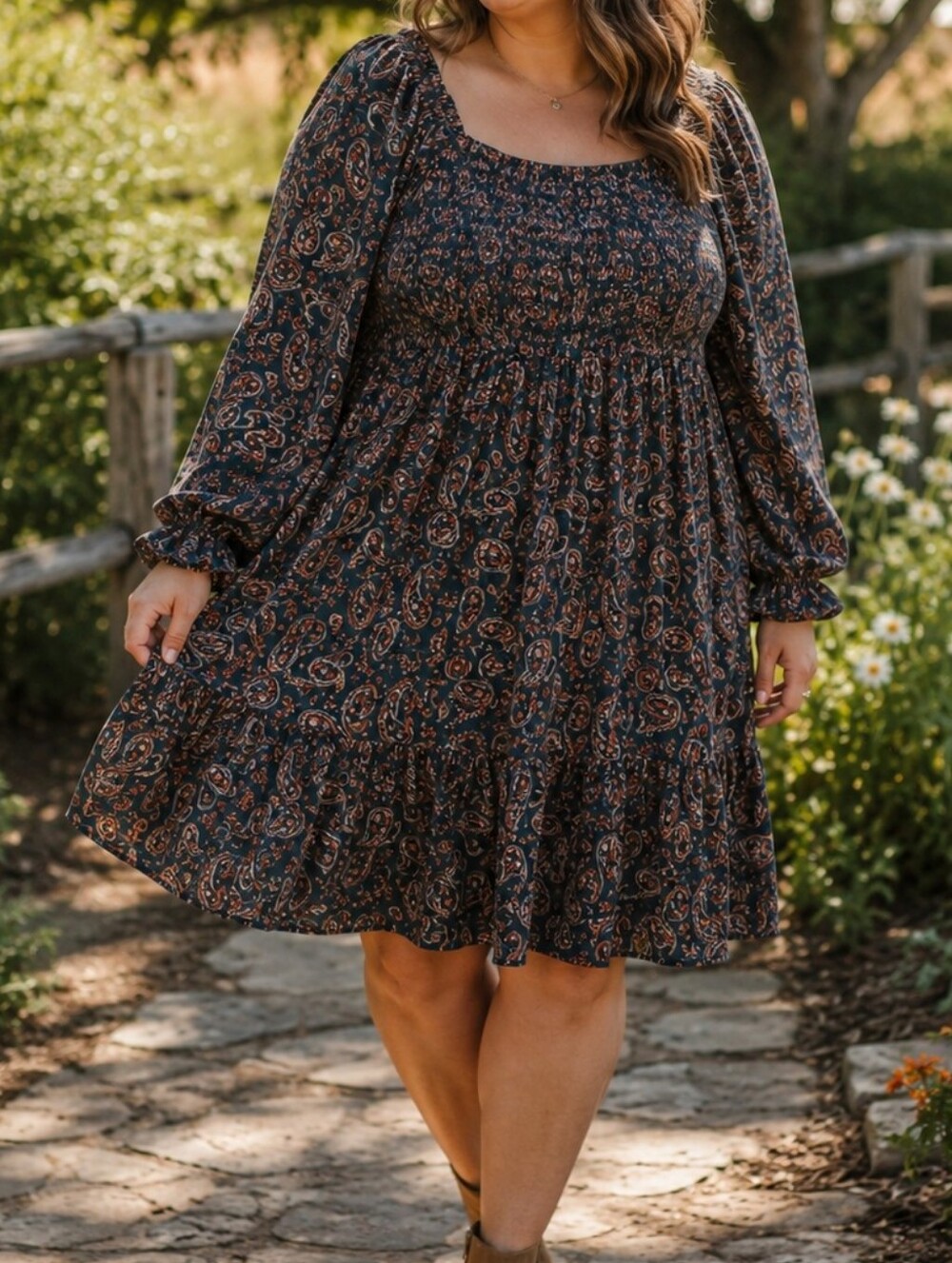 NWT APRICOT Black Paisley Smocked Mini Dress Boho Cottagecore Long Sleeve